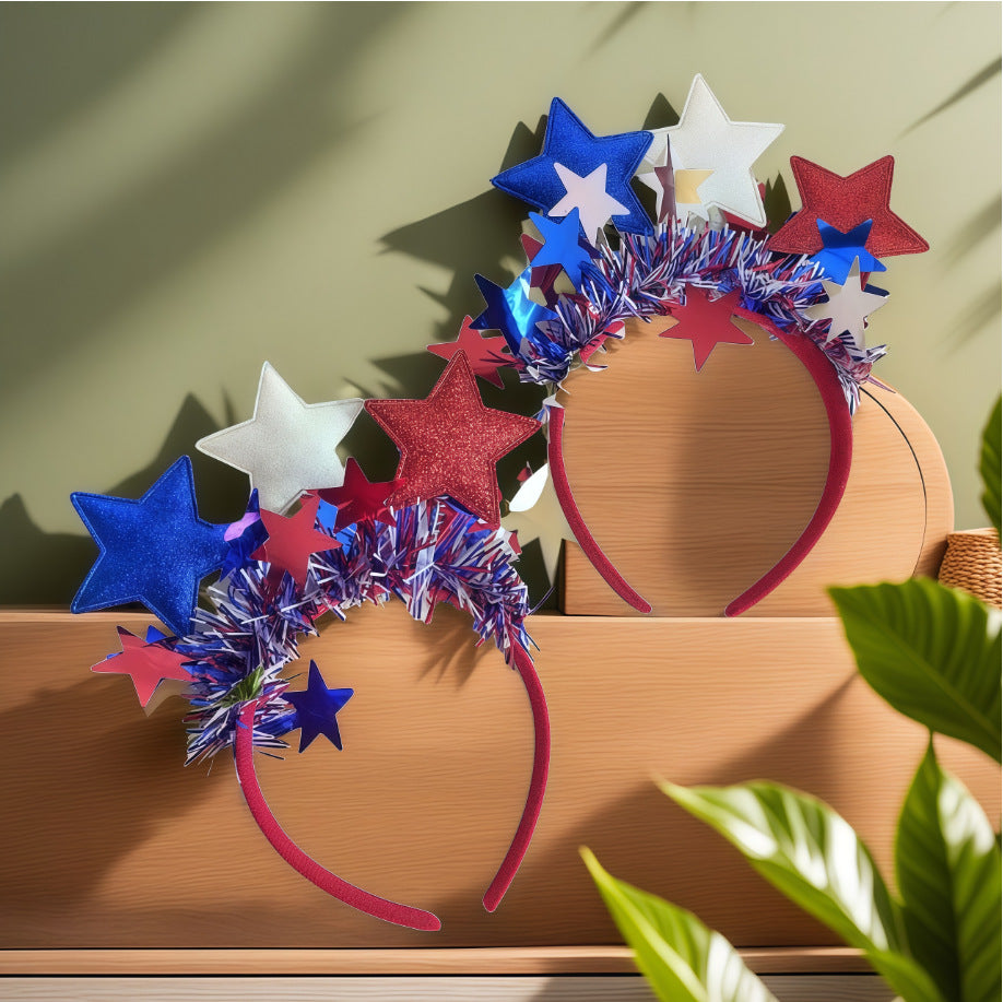 Red White Blue Star Fabric Headband Unisex Patriotic Holiday Hair Accessory