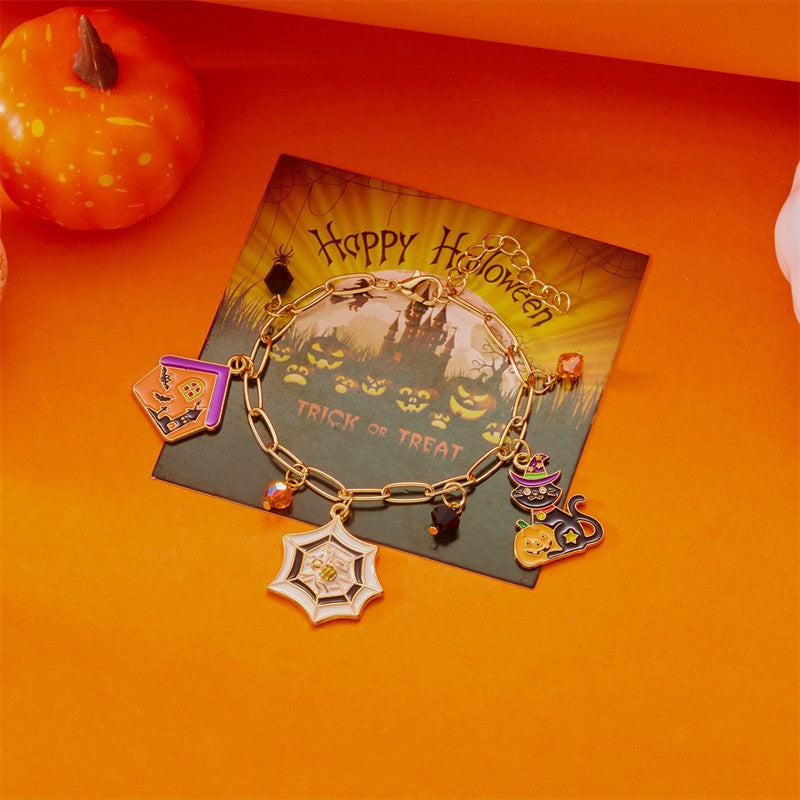 Bracciale in lega con teschio di zucca a cartone animato gotico scuro da donna con finitura placcata