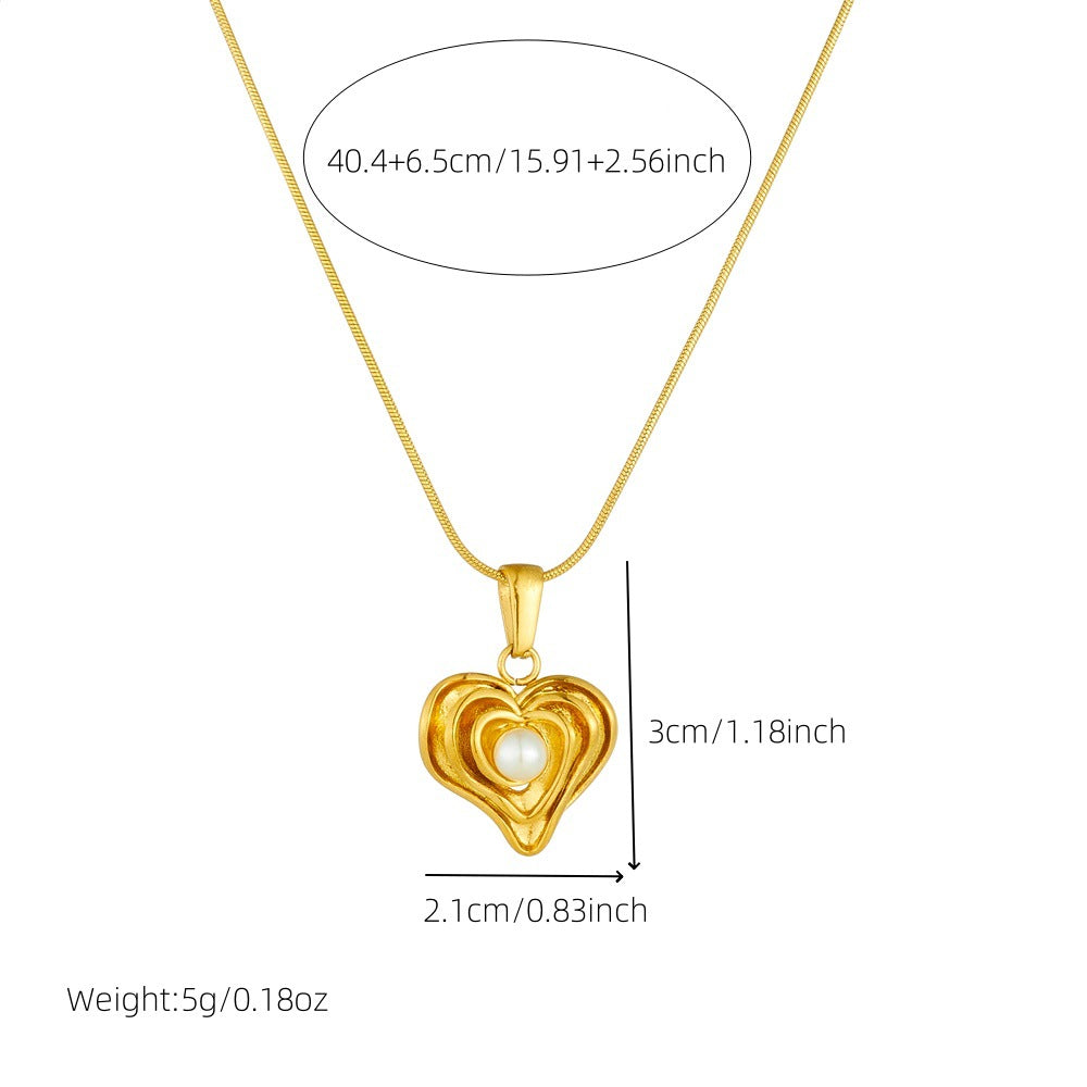 Minimalist Gold Plated Irregular Heart Pearl Pendant Stainless Steel Snake Chain Necklace for Women