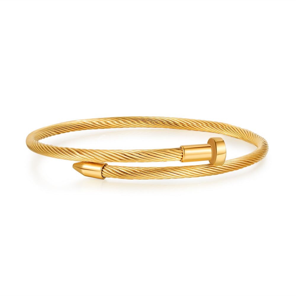 Adjustable Open Spiral Nail Stainless Steel Titanium Steel Cable Bracelet