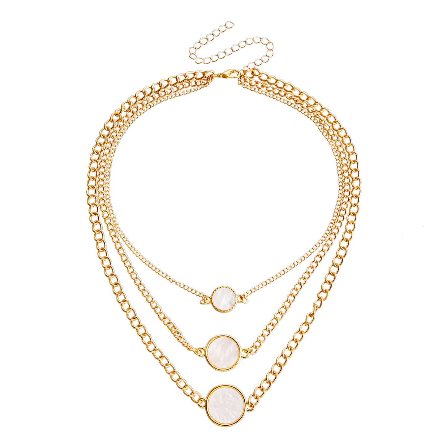 Geometric Style White Mother-of-Pearl Look Pendant Necklace for Women with Zinc Alloy Base and Electroplated Finish