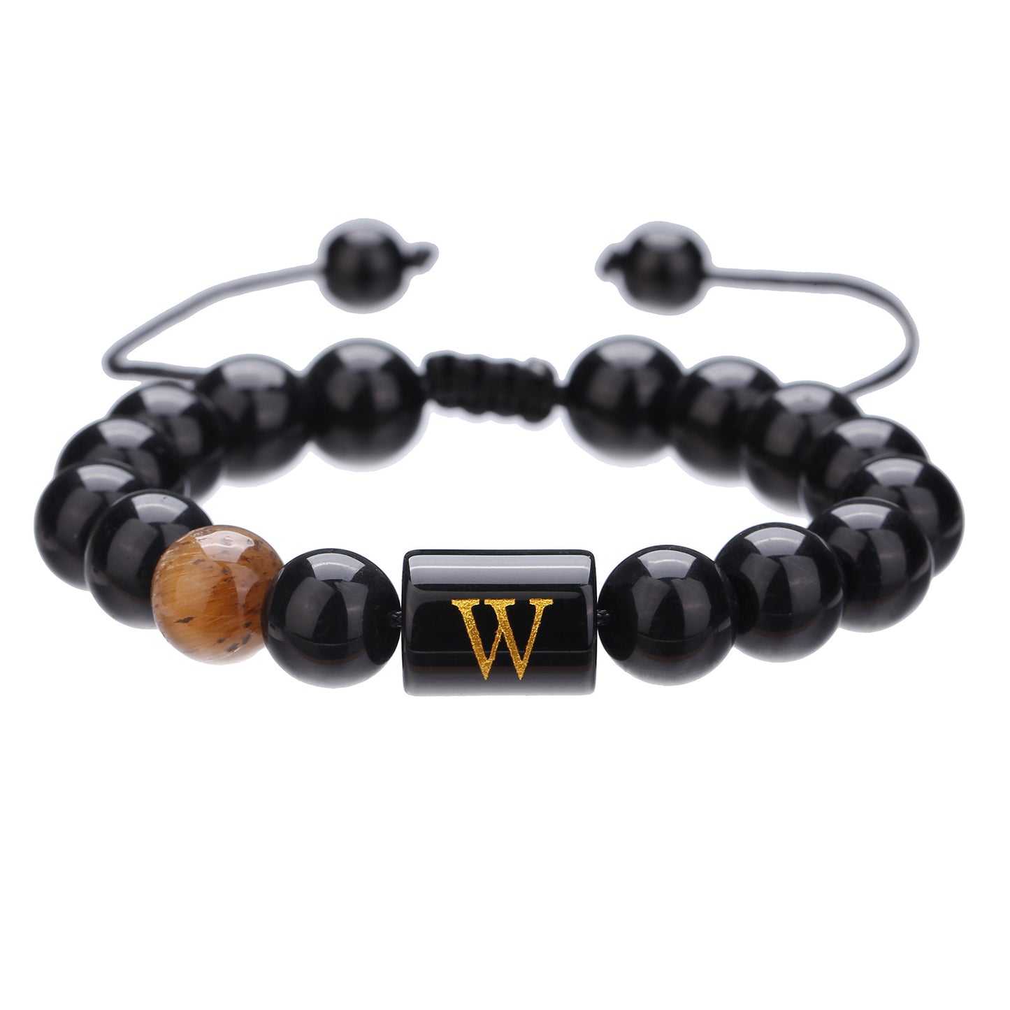 10mm Round Agate Beaded Bracelet with Alphabet Letters Adjustable Unisex