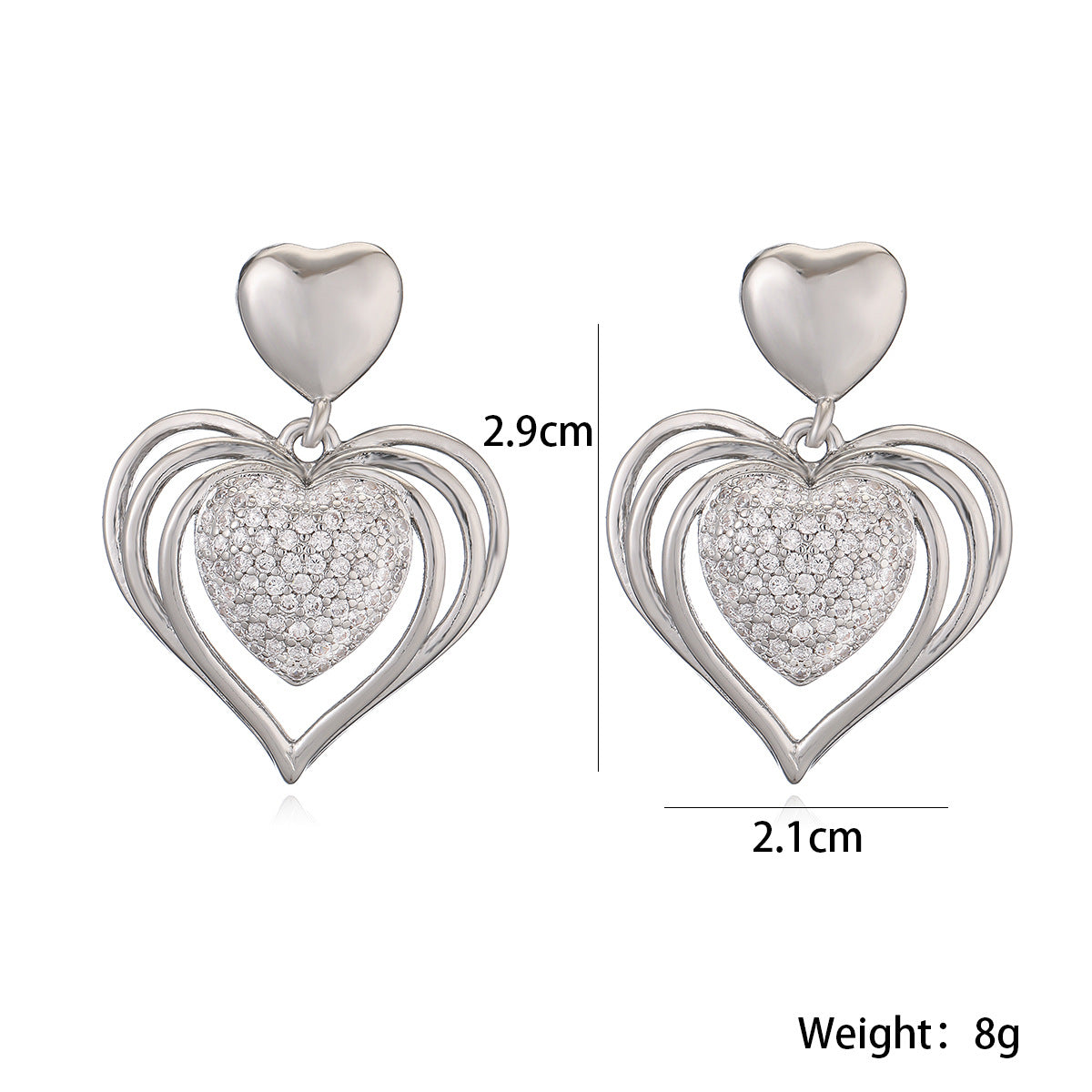 Orecchini Minimalisti Irregolari Geometrici in Rame con Placcatura in Oro Vero e Accenti a Cuore in Zirconia per Donna