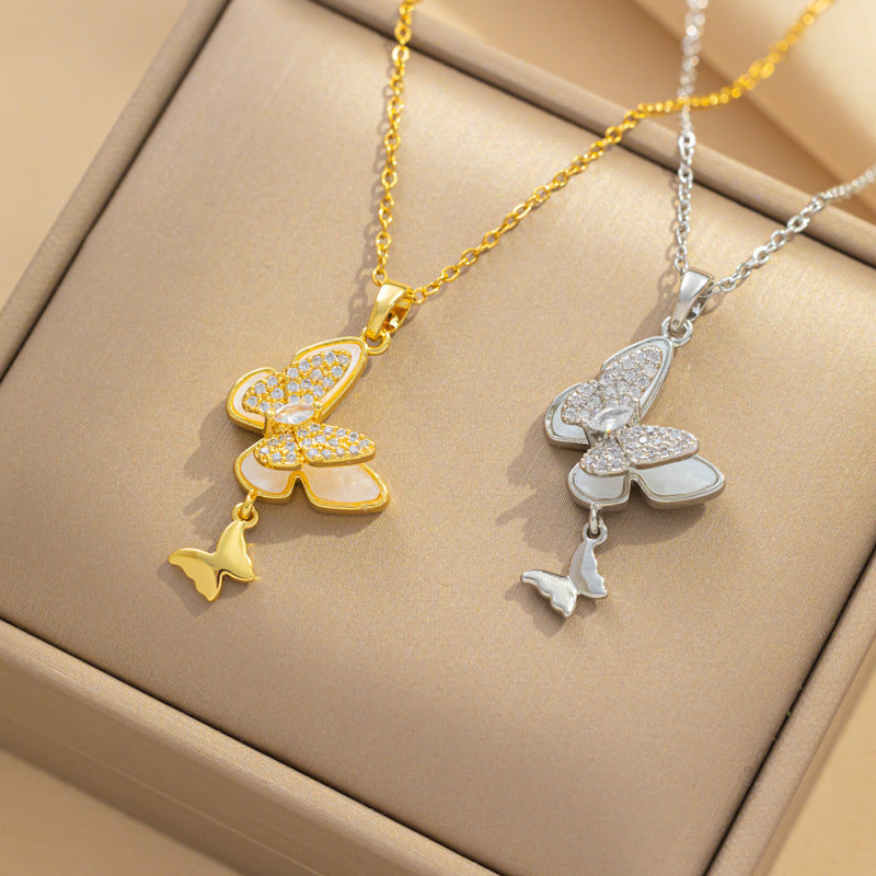 Collana da Donna in Acciaio al Titanio a Forma di Fiocco alla Moda con Finitura Galvanizzata e Catena O-Ring