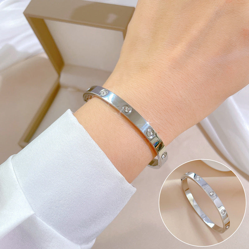 Minimalist Luxury Bohemian Titanium Steel Bracelet with Mother-of-Pearl Smile Charm