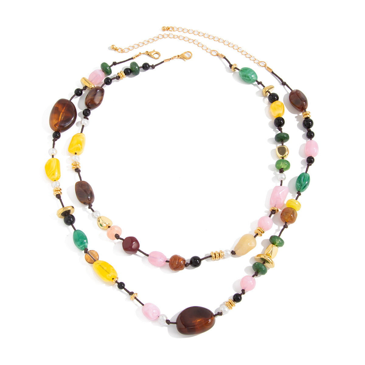 Sweet Geometric Resin Pearl Beaded Double Layer Necklace DIY Charm Bar for Women