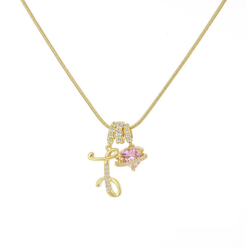 Sweet 22K Gold Plated Letter Titanium Steel Pendant Brass Cable Chain Necklace Unisex