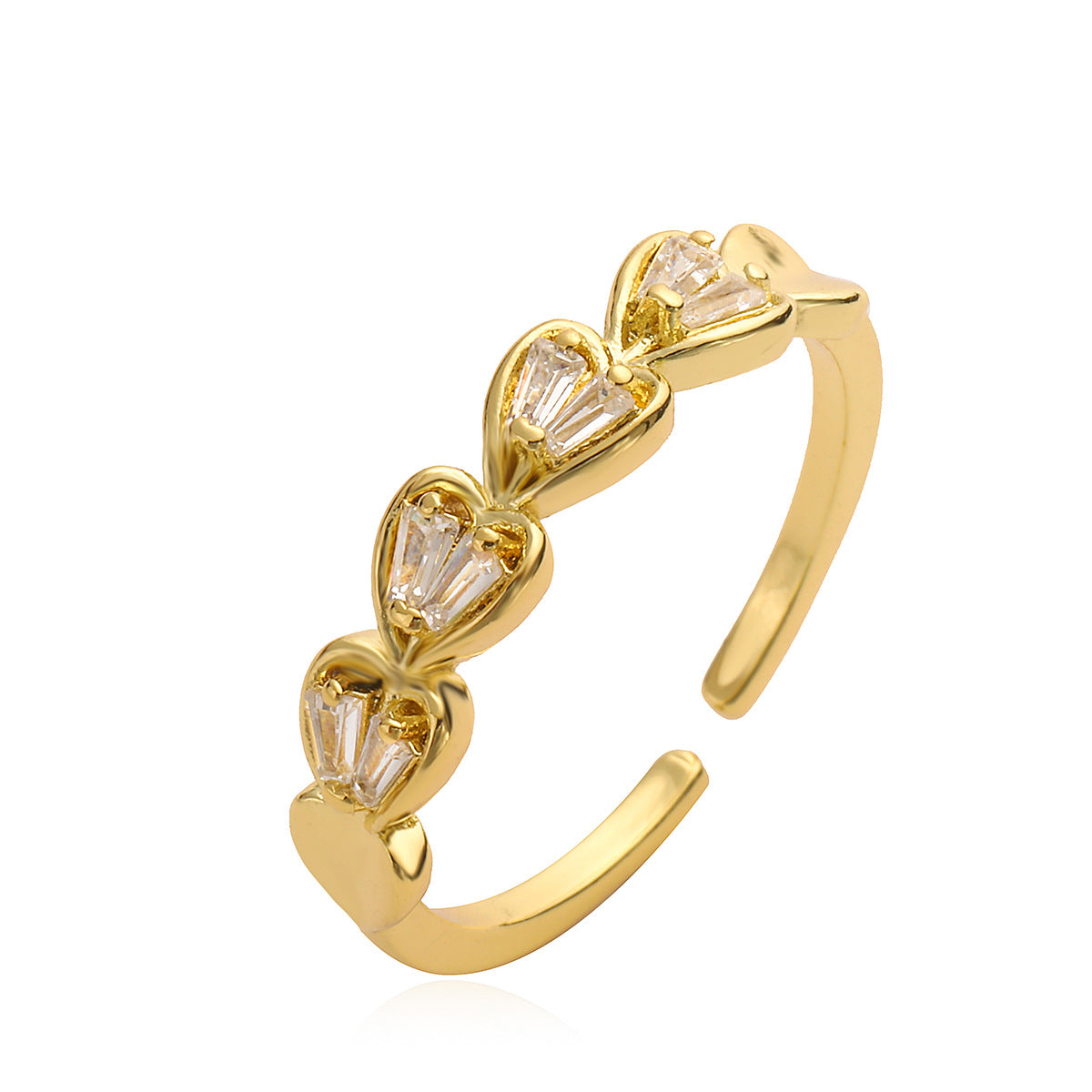 Anello da donna minimalista geometrico a forma di cuore in rame placcato oro 18 carati con zirconi micro-incastonati