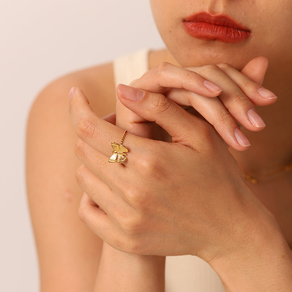 Butterfly Knot Adjustable Open Ring for Women in Stainless Steel with 18K Gold Plating