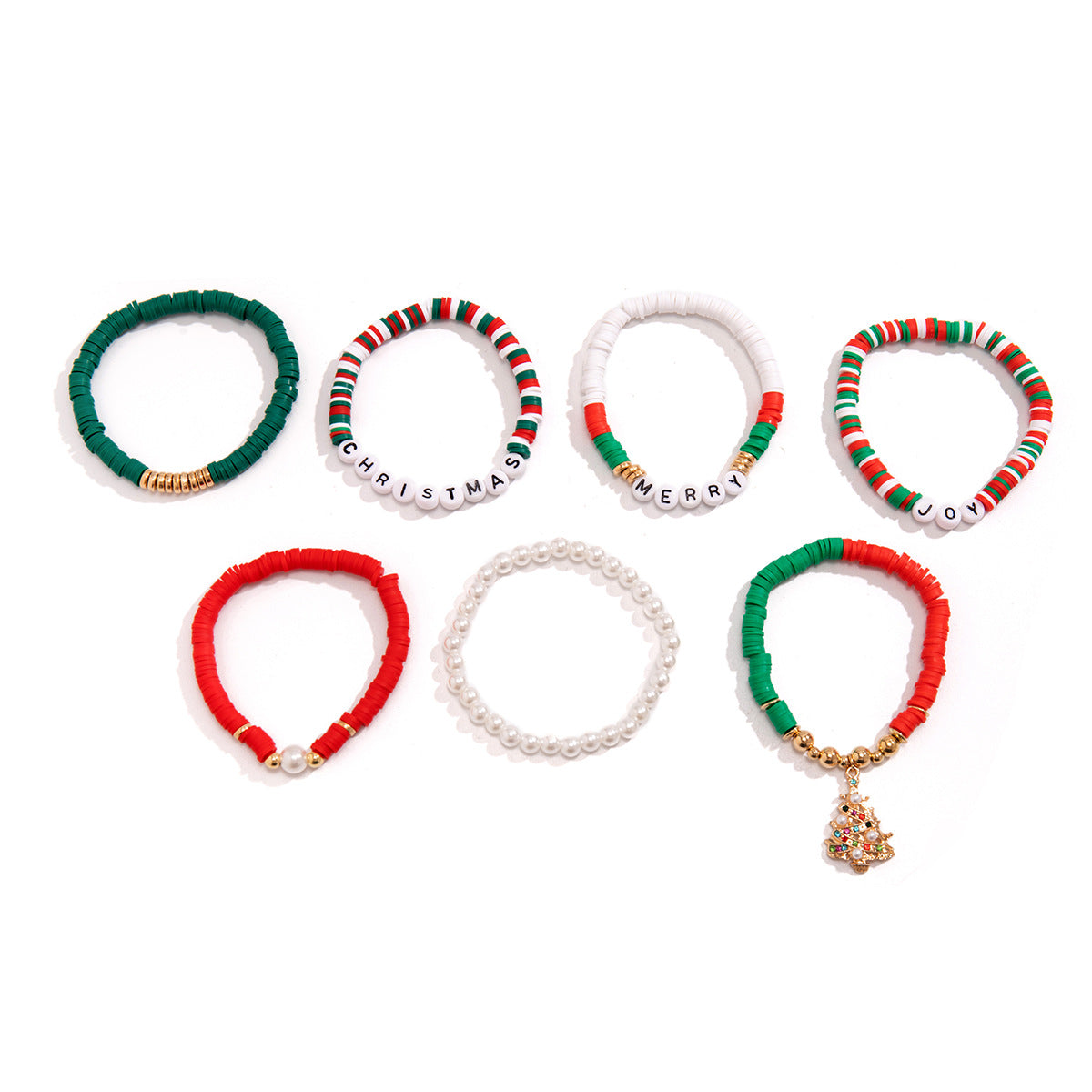 Set de pulseras de resina con forma de letra con motivos navideños de renos y campanas para mujer