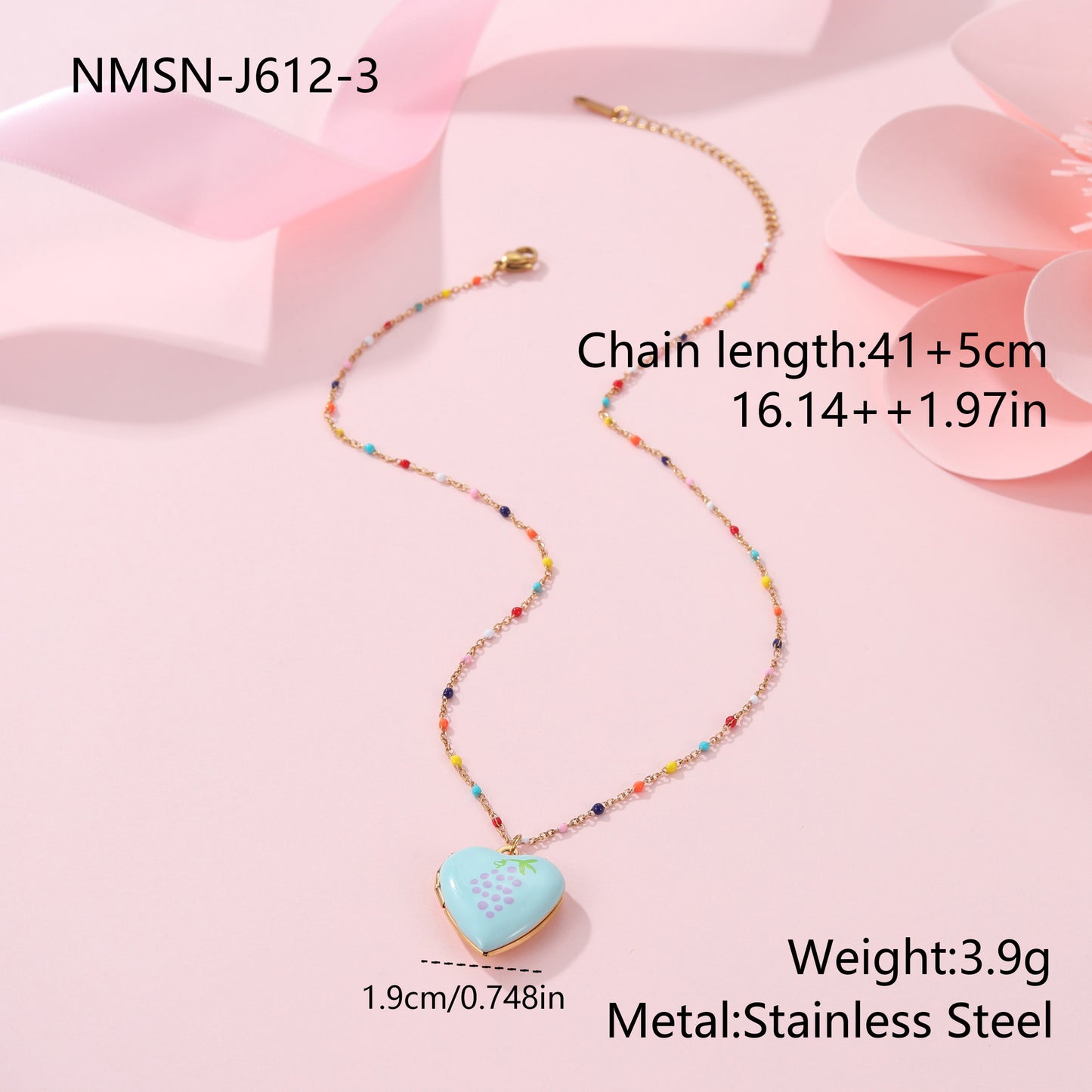 Cute Dopamine-Inspired Heart and Fruit Pendant Necklace in Stainless Steel with Gold Plating, Fashionable Minimalist Jewelry for Women