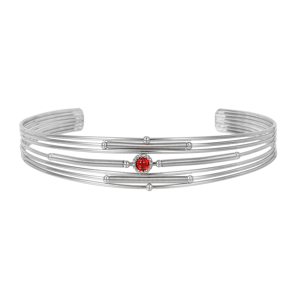 Geometric Round Polished Plated Stainless Steel Titanium Steel Rhinestone Wide Open Cuff Bracelet