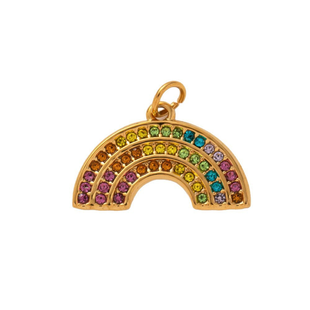 Luxury Casual 18K Gold PVD Stainless Steel Star Geometric Pendant Necklace with Sun Moon Planet Rainbow Elements