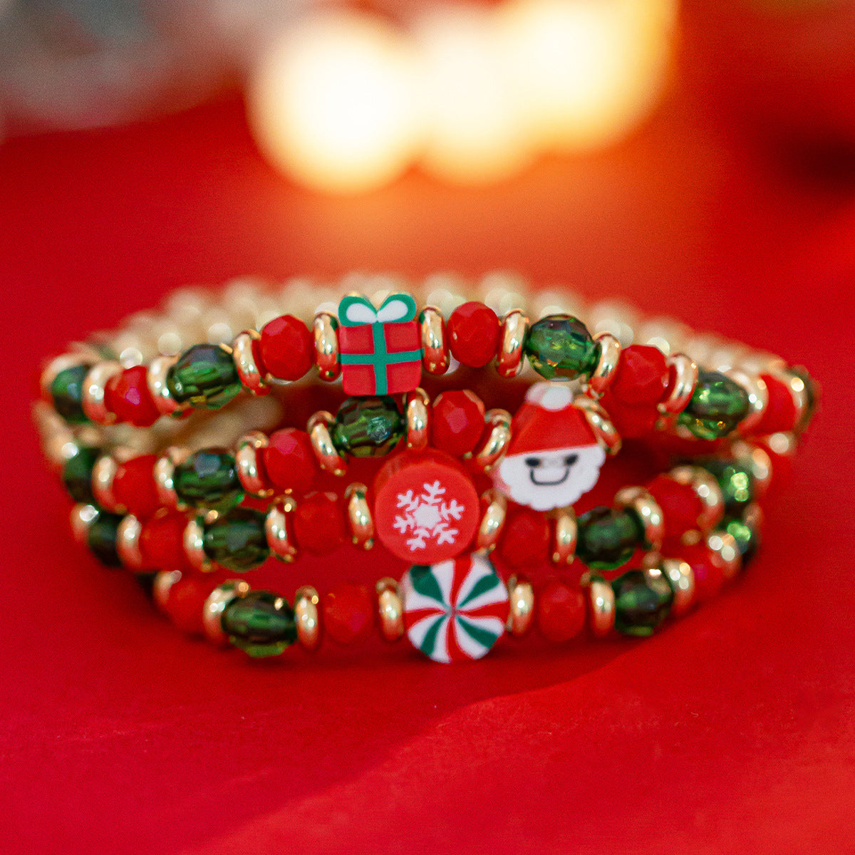 Geometric Resin Beaded Bracelet Set Christmas Theme Unisex Jewelry