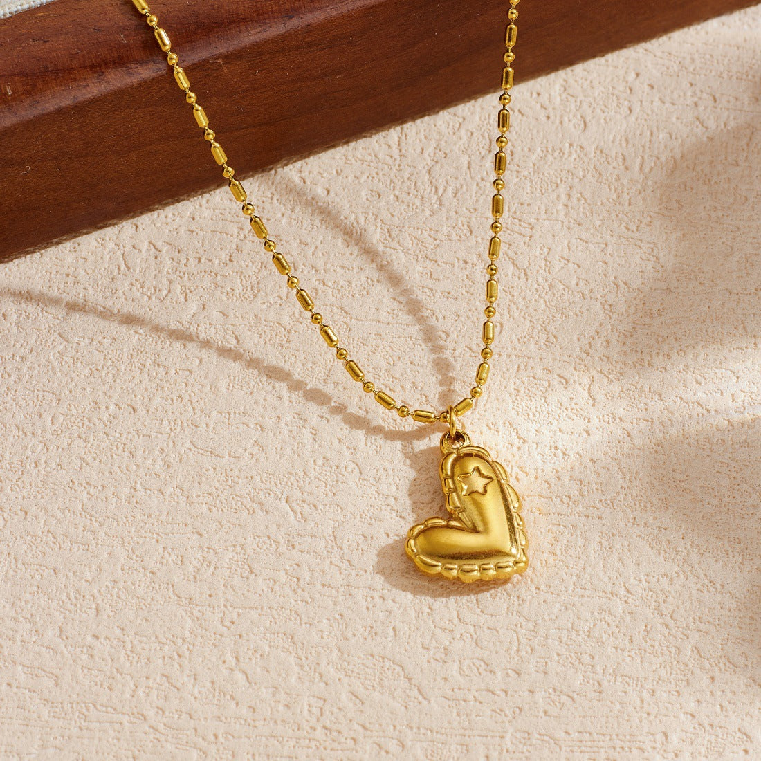 Minimalist Sweet Gold Plated Heart Stainless Steel Necklace Ball Chain