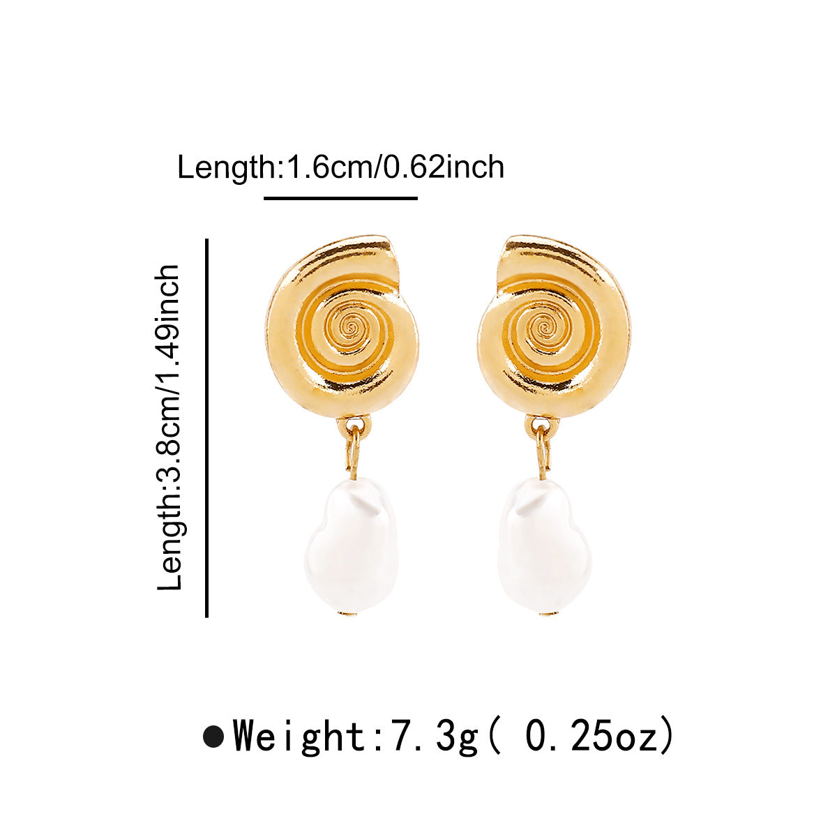 Orecchini da donna con conchiglie geometriche e perle stile vintage con base in lega e finitura ispirata agli strass