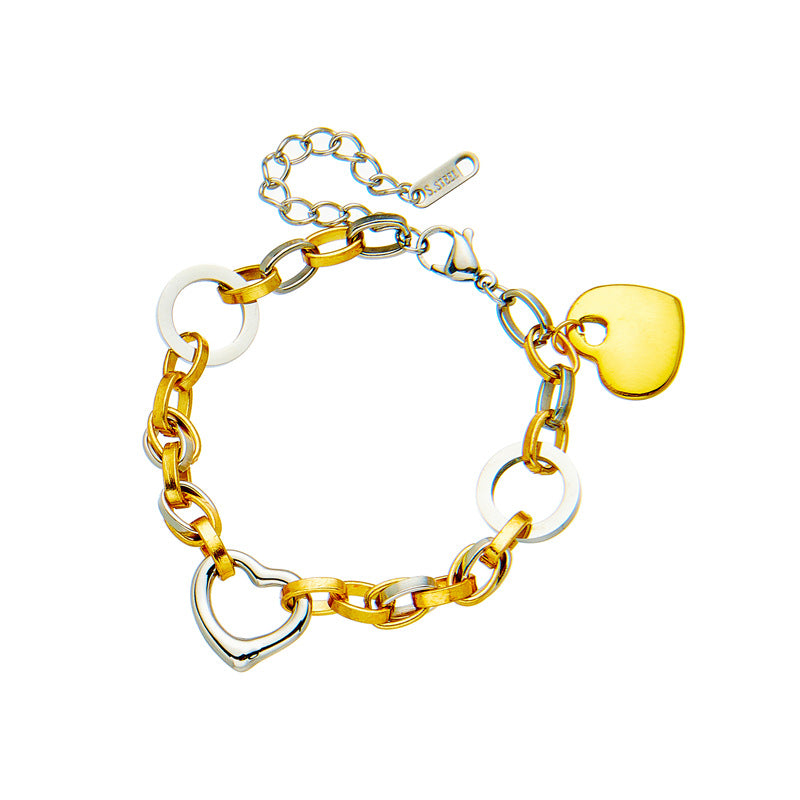 Punk Stainless Steel O-Chain Heart Bracelet for Women