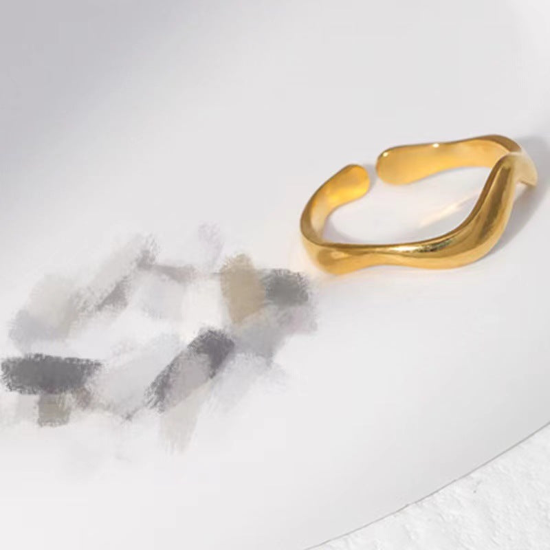 Anello Aperto Minimalista in Acciaio Inossidabile Geometrico da Donna con Finitura Placcata e Design a Linea Pulita
