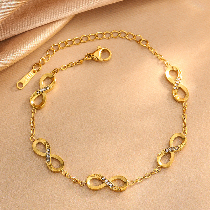 Set di gioielli da donna casual in acciaio inossidabile con simbolo dell'infinito, con collana, bracciale e orecchini con catena a cavo placcata