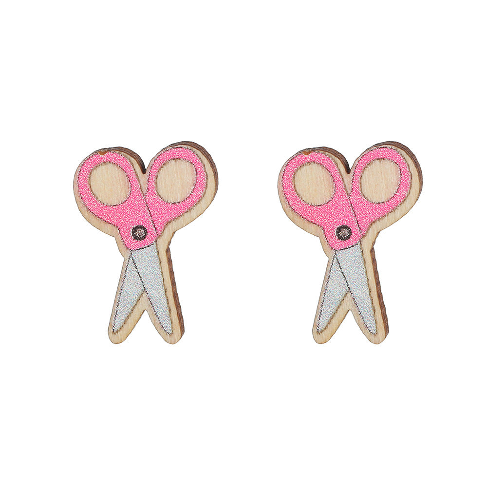 Minimalist Wood Book Scissors Ruler Pencil Shaped Earrings for Teachers