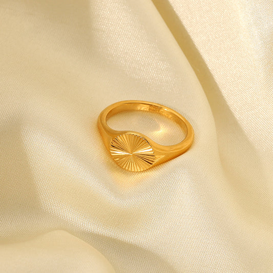 Minimalist Geometric Sun Ring for Women in Stainless Steel with 18K Gold IP Plating and High-Polish Finish