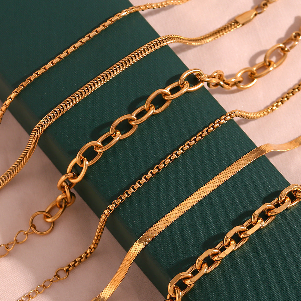 Minimalist Geometric Titanium Steel Bracelet for Women with 18K Gold Plated Box Chain and Sleek Line Design