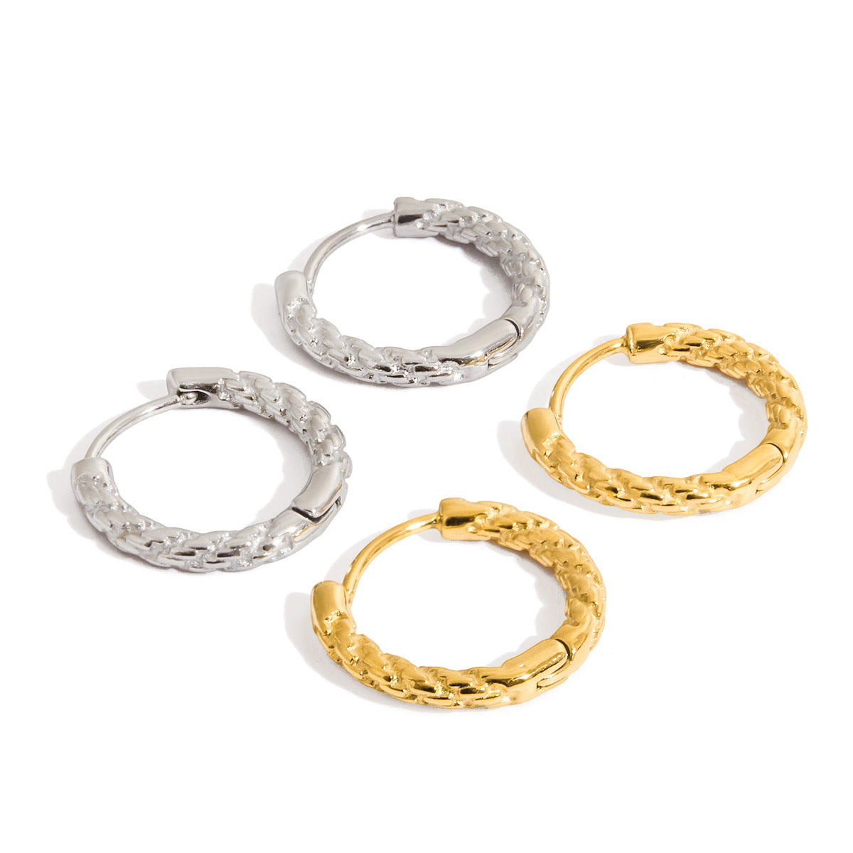 Orecchini geometrici in acciaio inossidabile con texture martellata e placcatura in oro, accessorio di moda di lusso da donna