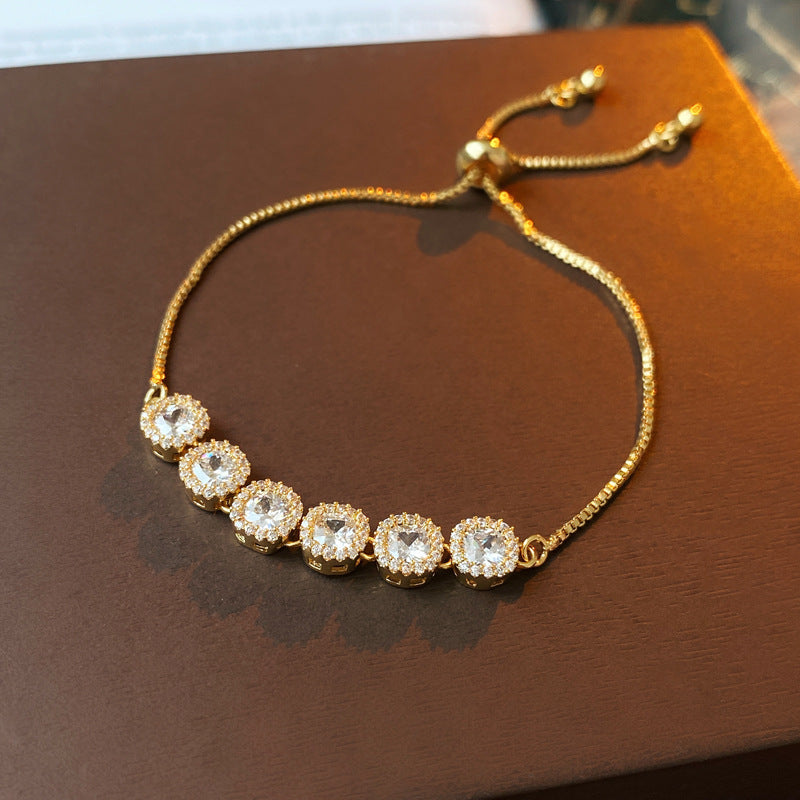 Minimalist Luxury Square Geometric Alloy Bracelet with Cubic Zirconia for Women
