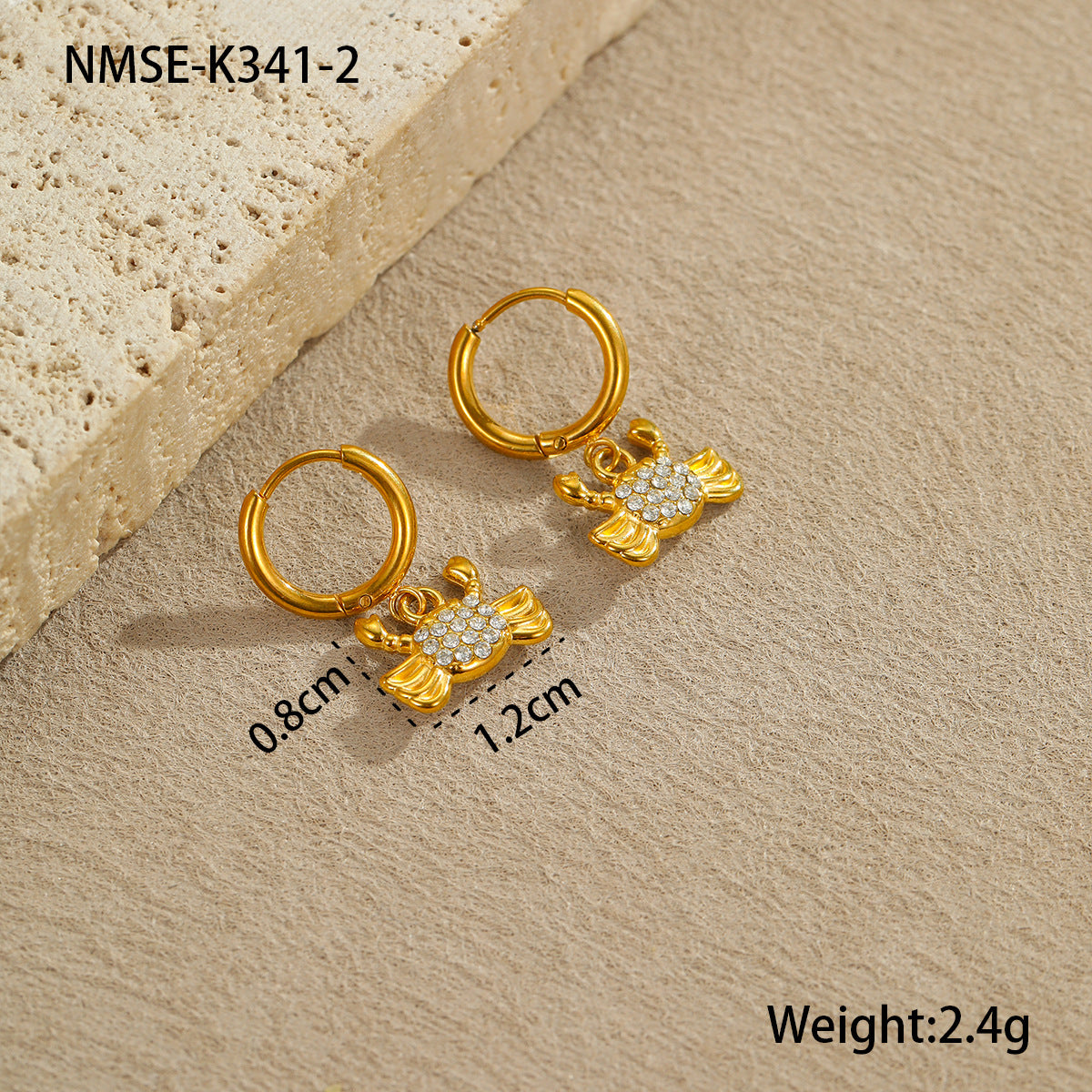 Pendientes de Acero Inoxidable con Forma de Estrella de Mar y Concha con Incrustaciones de Diamantes de Imitación para Mujer