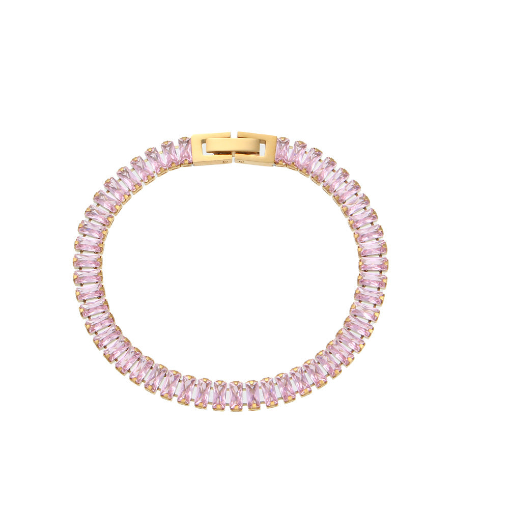 Bracciale e Collana Minimalisti Geometrici in Acciaio Inossidabile Placcato Oro 18K con Zirconi Micro-Incastonati