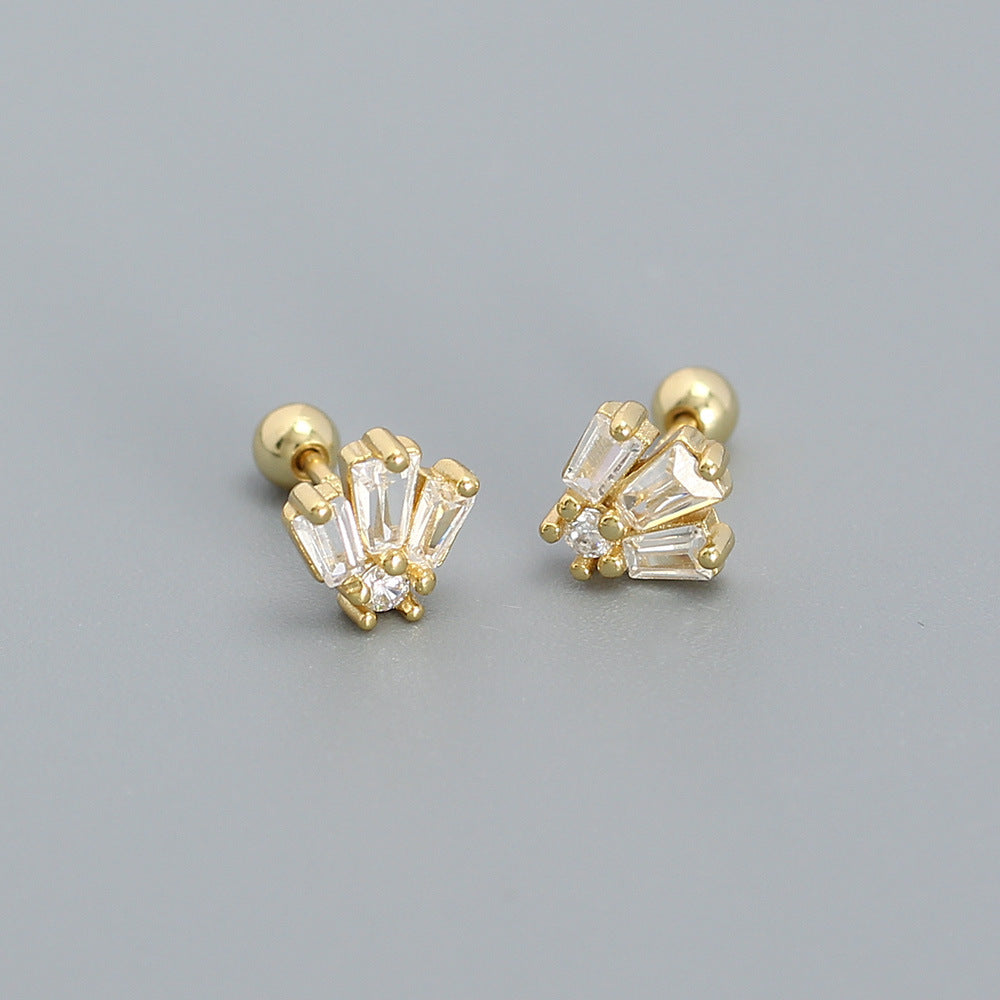 925 Sterling Silver Geometric Square Cubic Zirconia Threaded Cartilage Stud Earrings for Women