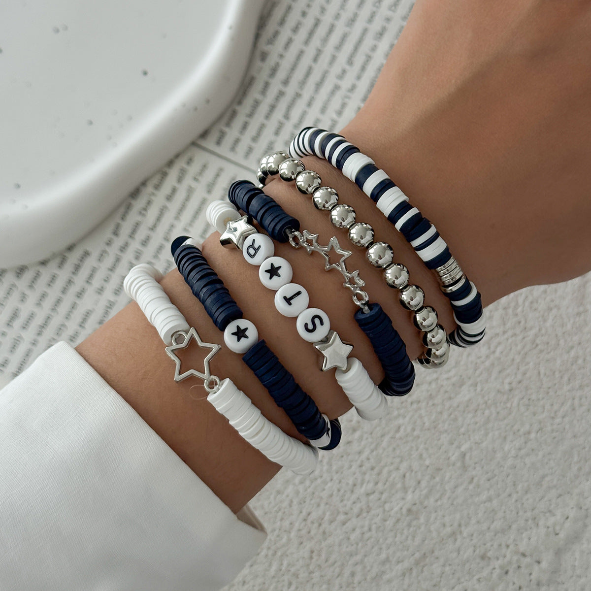 Color Block Letter Star Resin Stretch Bracelet for Women