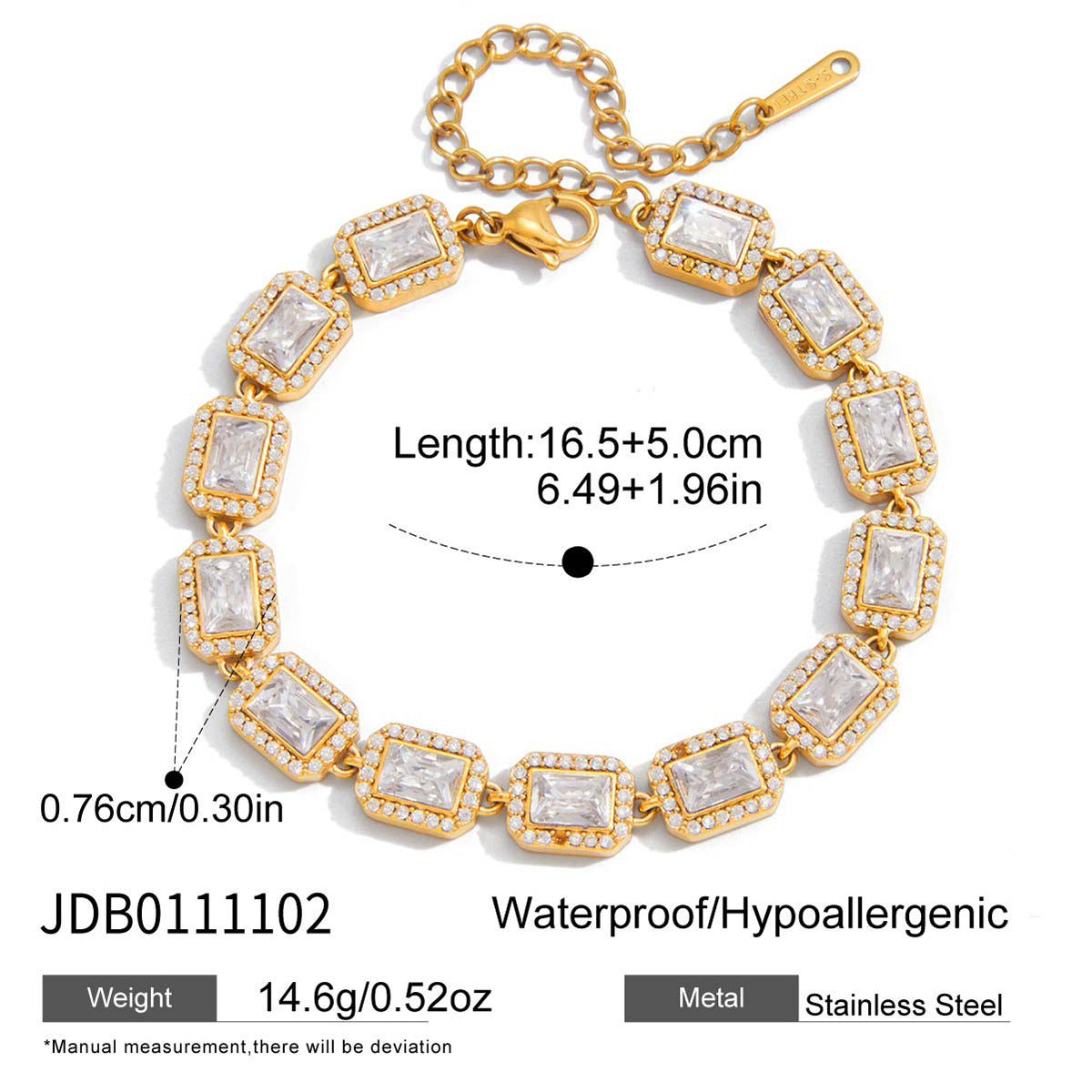 Geometric Heart Stainless Steel Plated Cubic Zirconia Tennis Bracelet for Women