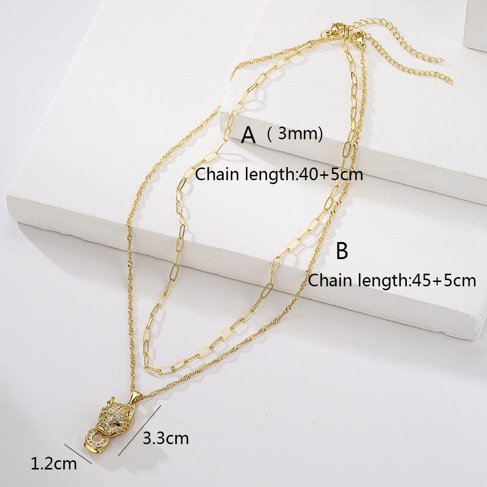 Minimalist Geometric Animal Pendant Necklace for Women in Copper with Gold Plating and Zircon Inlay