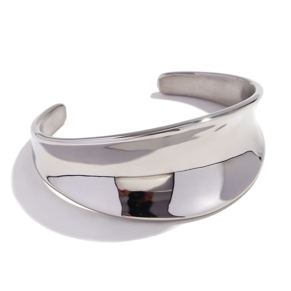 Minimalist Geometric Stainless Steel Plated 18K Gold Bamboo-Shaped Open Bangle Bracelet for Women
