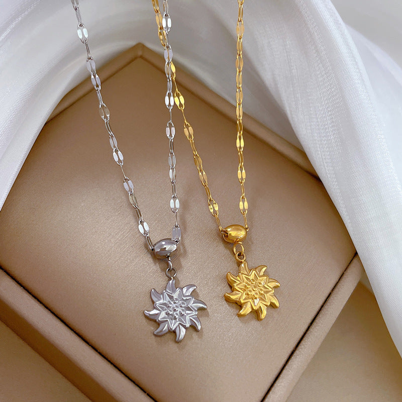 Collana con Pendente a Mulino a Vento Geometrico Minimalista da Donna in Acciaio al Titanio Placcato Oro, Catena per Clavicole