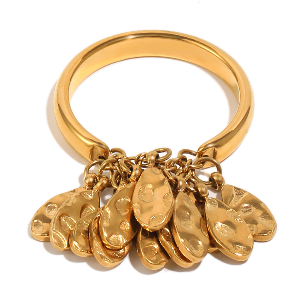 Anello da donna in acciaio inossidabile placcato oro 18 carati con trama martellata geometrica minimalista