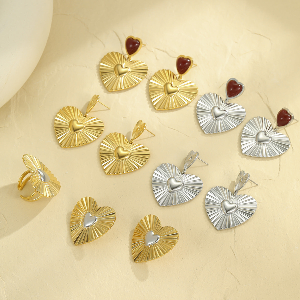 Vintage-Inspired Heart-Shaped Stainless Steel Earrings with Gold Plating for Women