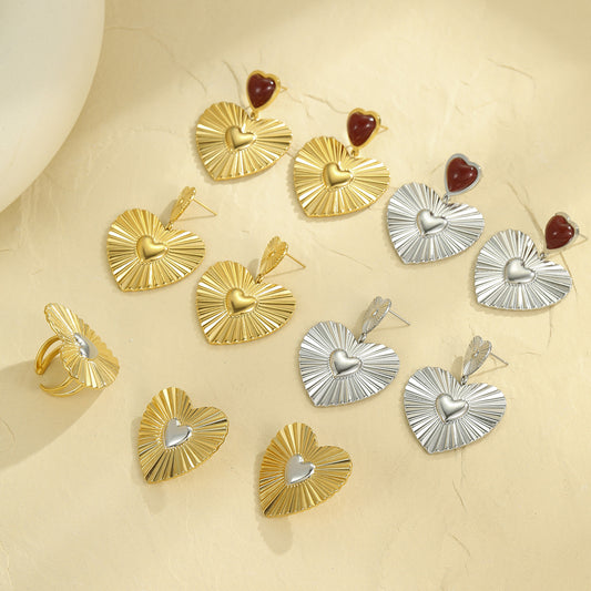 Orecchini da donna a forma di cuore in acciaio inossidabile con placcatura in oro, stile vintage