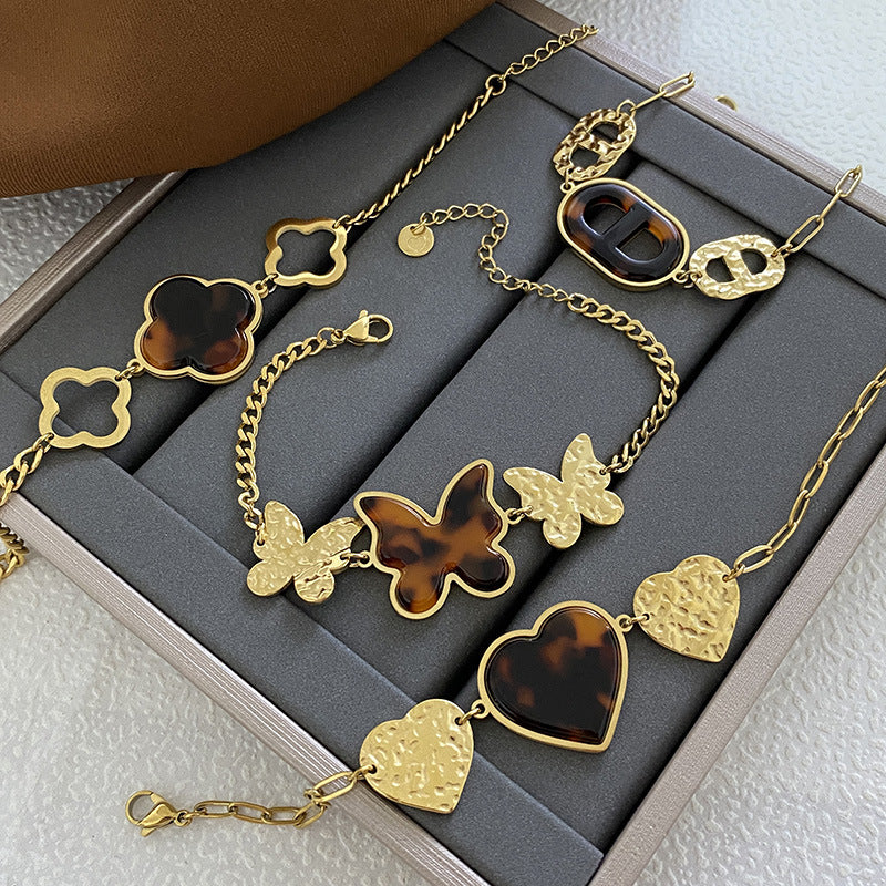 Vintage Gold Plated Titanium Steel Leopard Print Bracelet Unisex