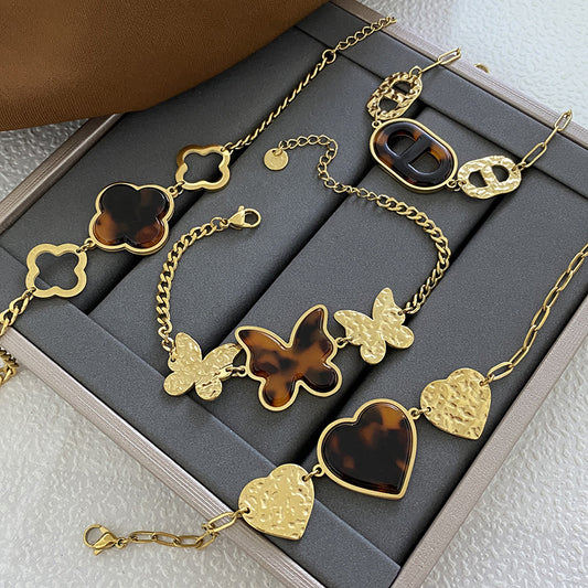 Vintage Gold Plated Titanium Steel Leopard Print Bracelet Unisex