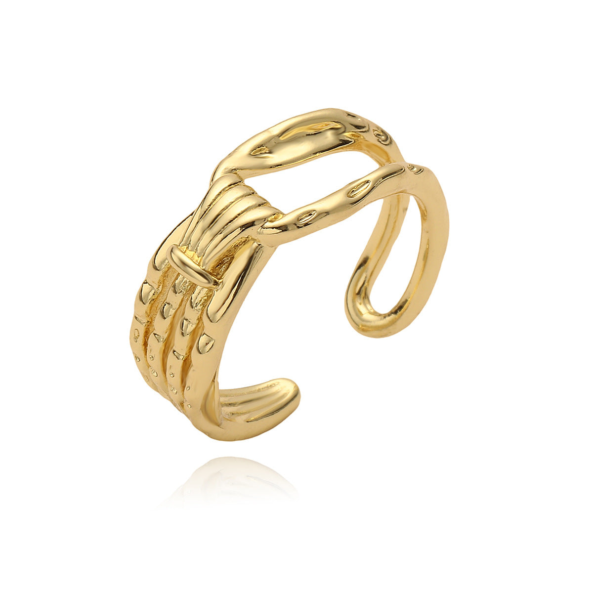 Anello Aperto Geometrico Irregolare Minimalista da Donna Realizzato in Rame con Placcatura in Oro 18K