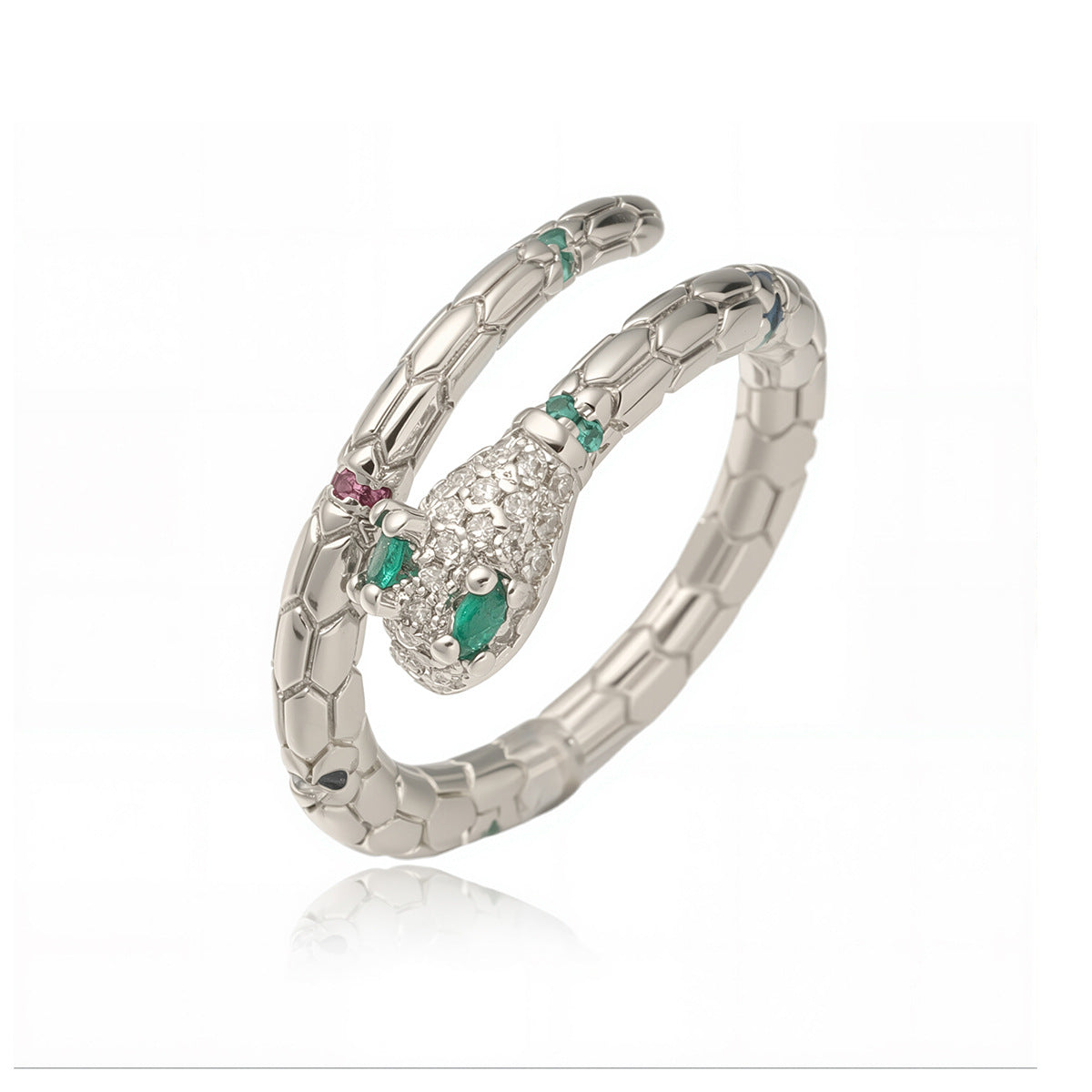 Anillo de cobre minimalista con forma de serpiente geométrica, chapado en oro de 18 quilates e incrustaciones de circonita para mujer
