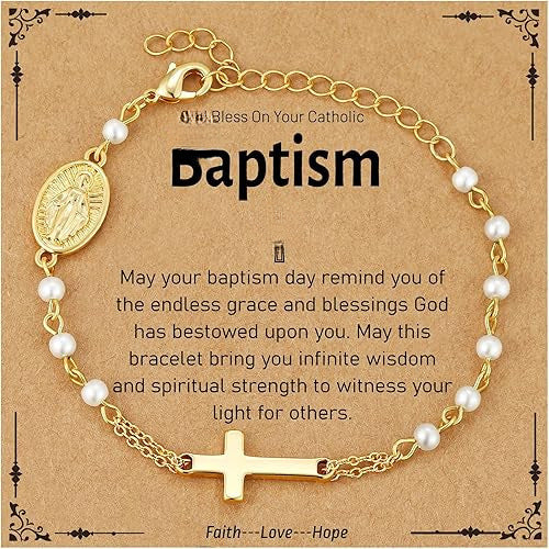 Minimalist Gold Plated Brass Cross Bracelet with White Pearl Inlay for Women