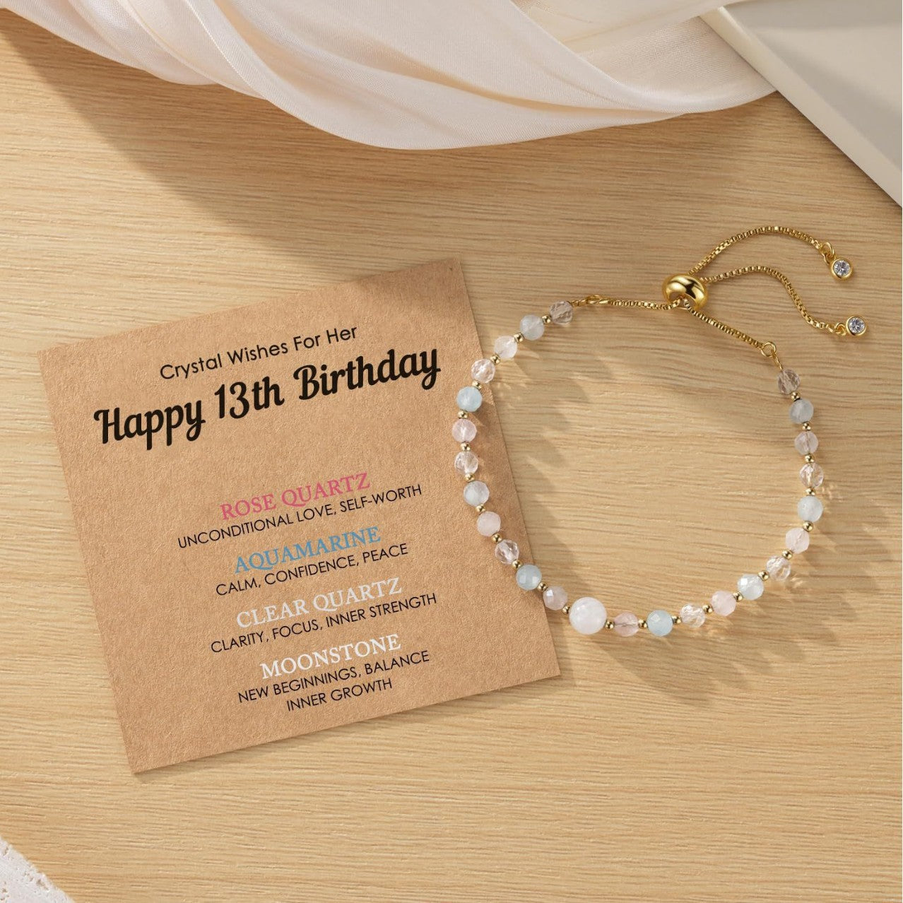 Minimalist Natural Stone Round Geometric Beaded Adjustable Bracelet for Women