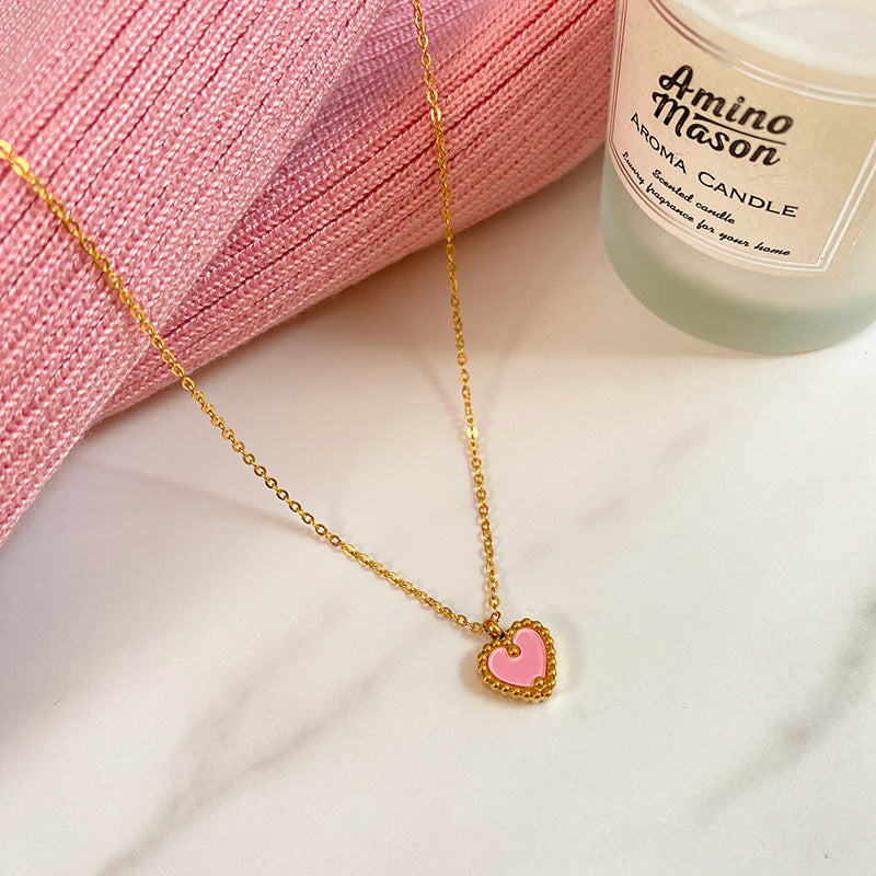 Minimalist Elegant Heart Titanium Steel Plated Necklace Cable Chain Unisex
