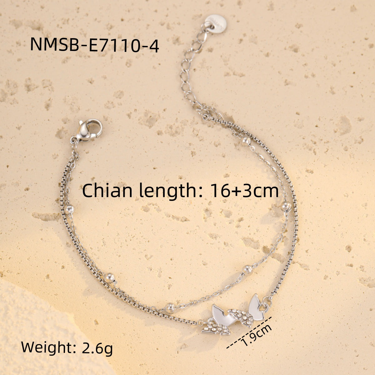 Fashionable Butterfly-Shaped Hand Chain for Women Made of Stainless Steel with Gold Plating and Zircon Inlay