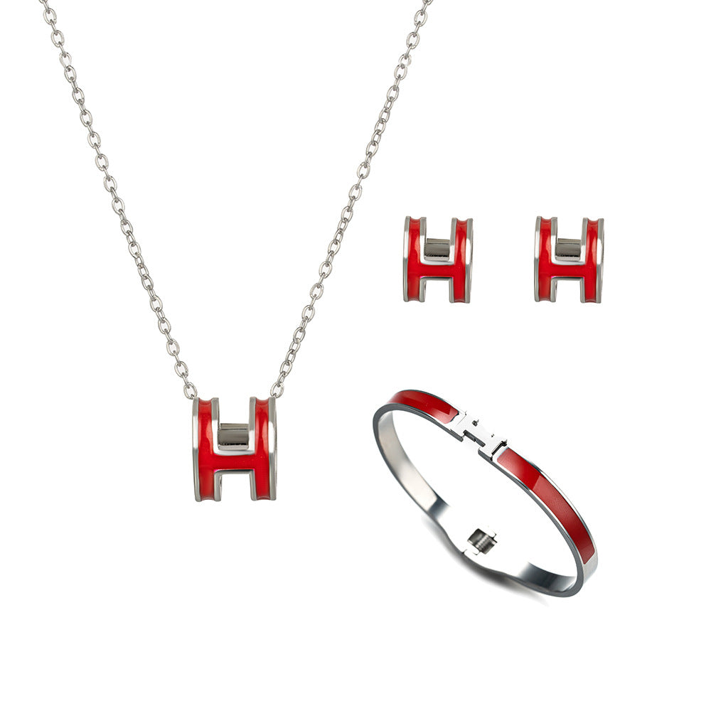 Set Collana da Donna Minimalista con Lettera H Floreale in Acciaio al Titanio con Catena a O