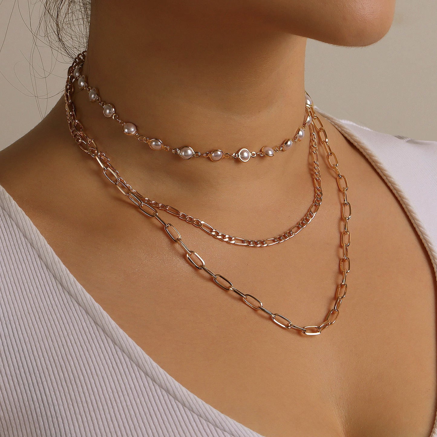 Minimalist Pearl Pendant Necklace for Women with Alloy Chain and Plated Finish Multi-Layer Fashion Jewelry
