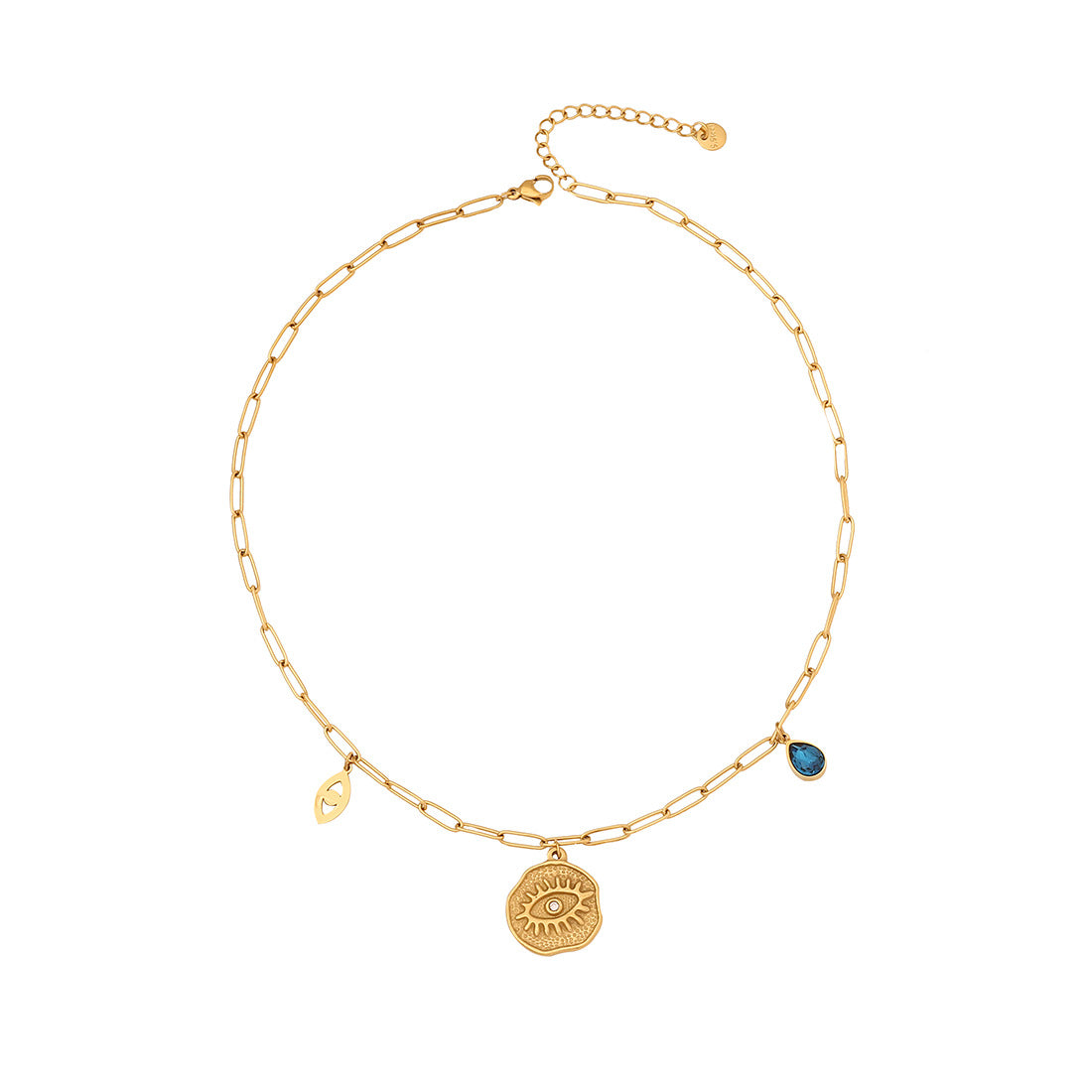 Divertido collar con colgante en forma de ojo con acabado de esmalte en acero inoxidable sobre cadena tipo O para mujer